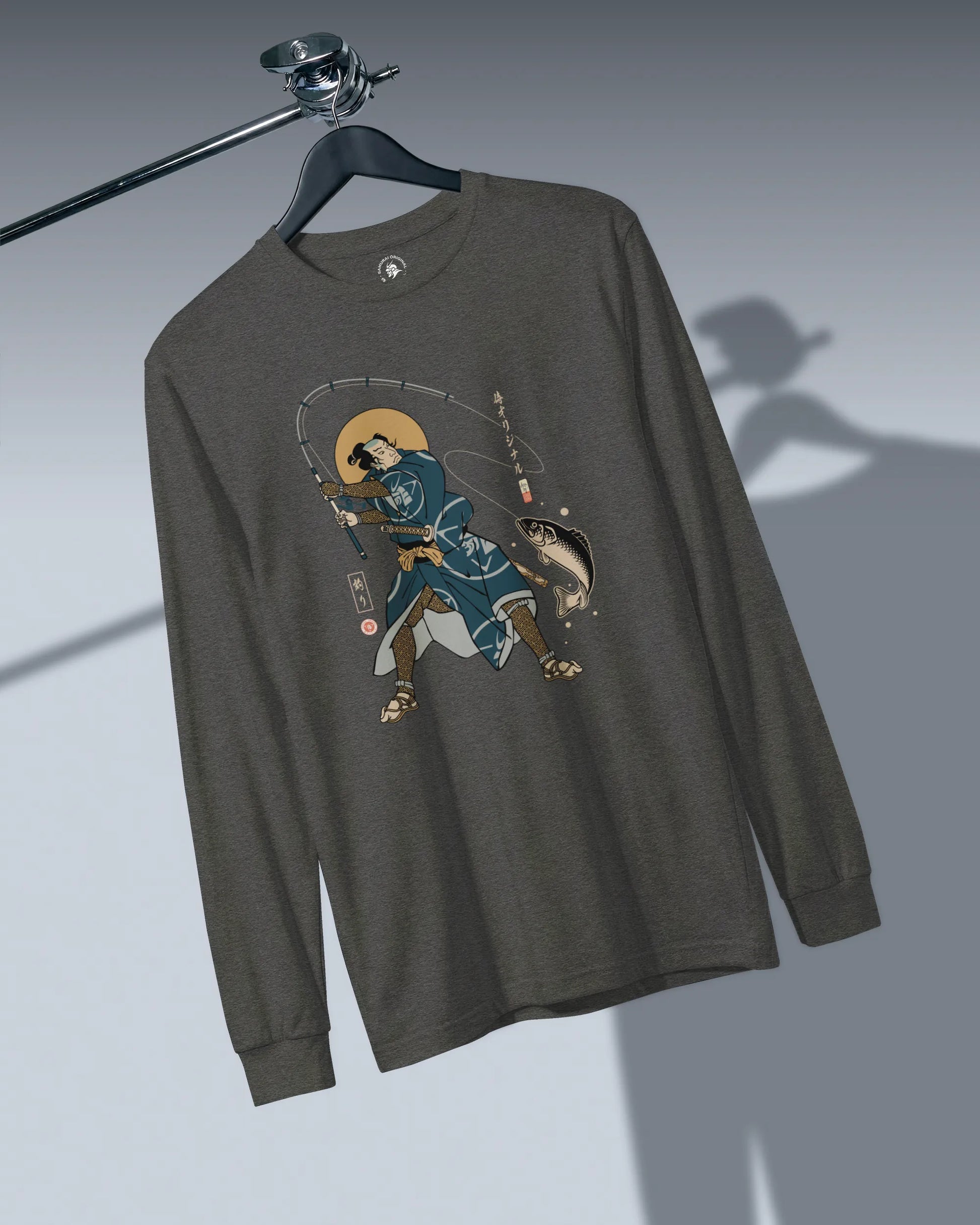 Samurai Fishing 4 Ukiyo-e Unisex Long Sleeve Tee - Samurai Original