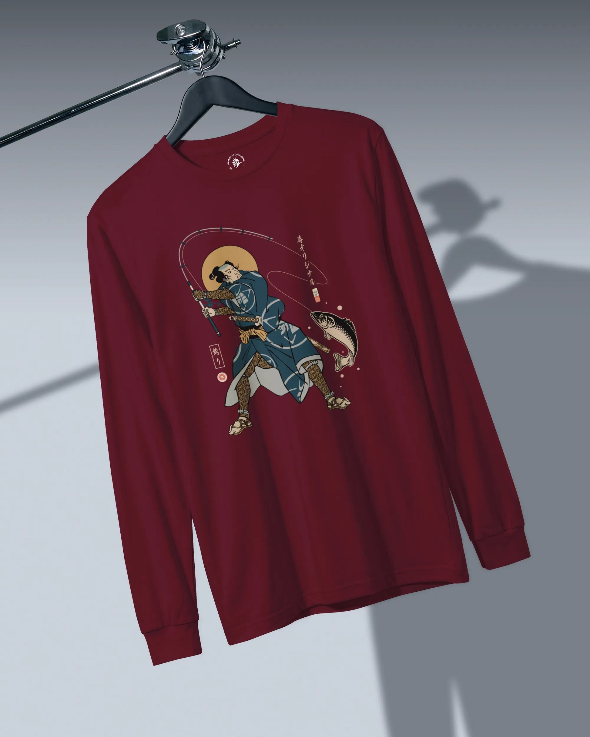 Samurai Fishing 4 Ukiyo-e Unisex Long Sleeve Tee - Samurai Original
