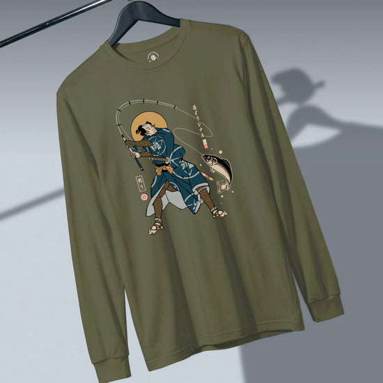 Samurai Fishing 4 Ukiyo-e Unisex Long Sleeve Tee - Samurai Original