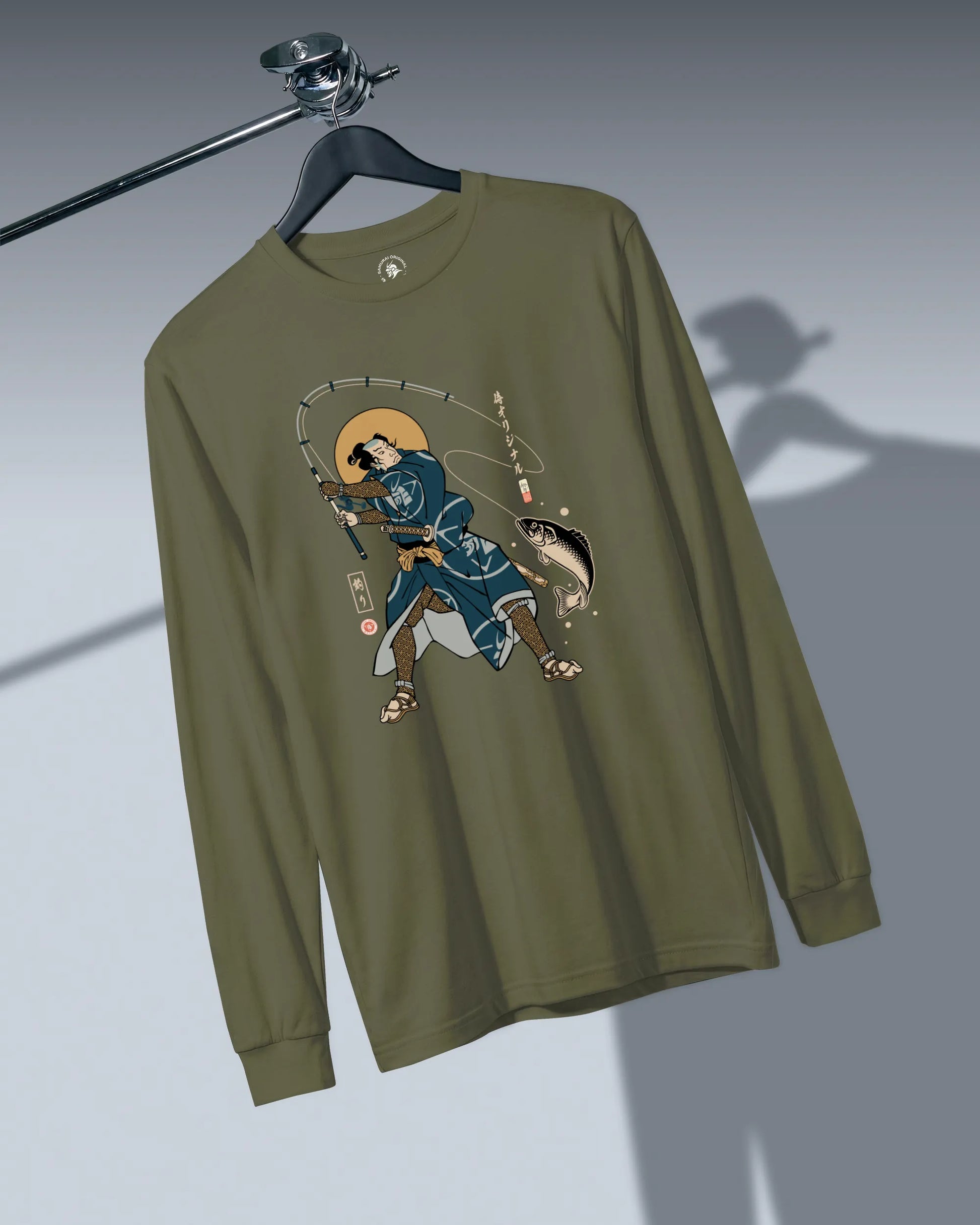 Samurai Fishing 4 Ukiyo-e Unisex Long Sleeve Tee - Samurai Original