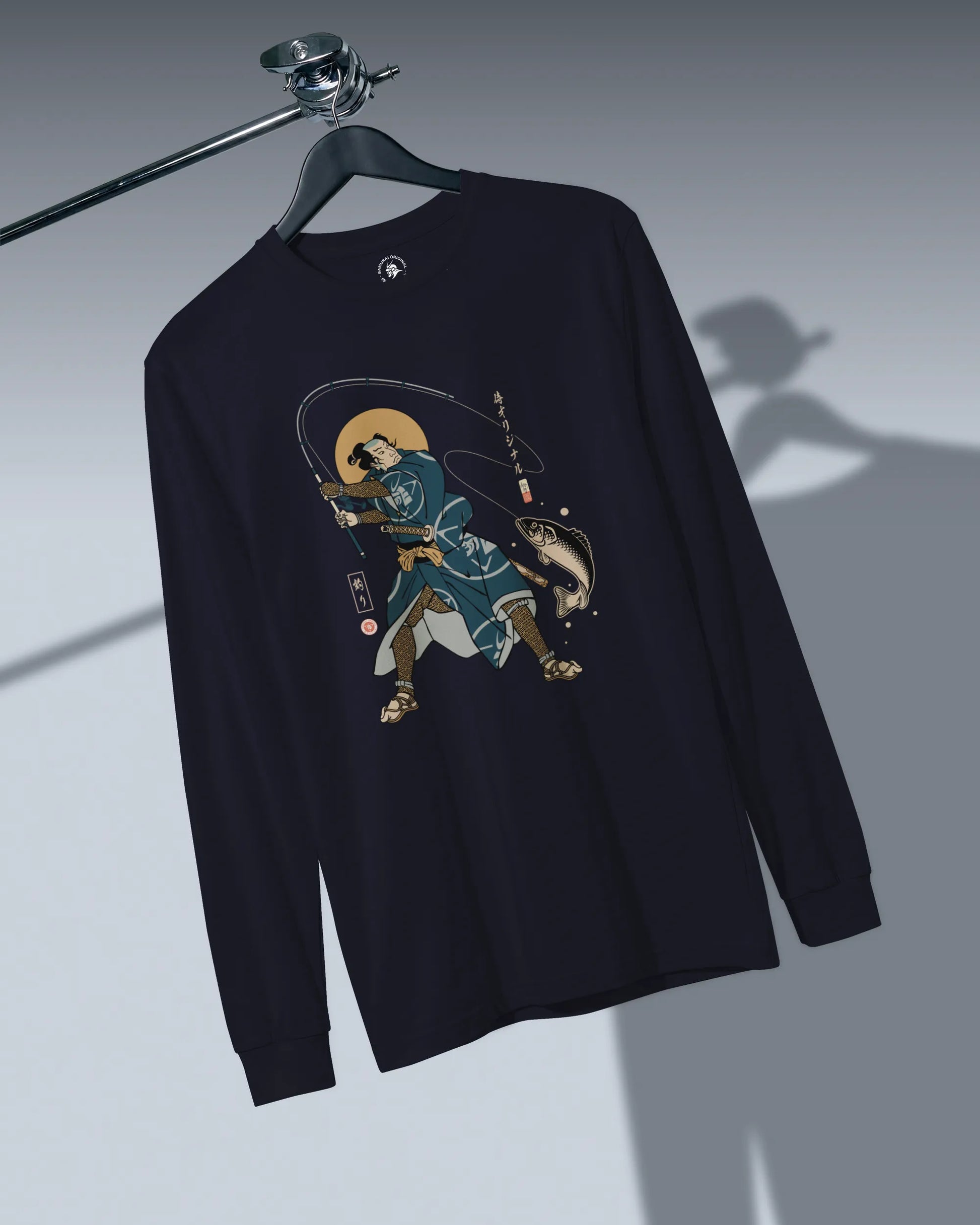 Samurai Fishing 4 Ukiyo-e Unisex Long Sleeve Tee - Samurai Original