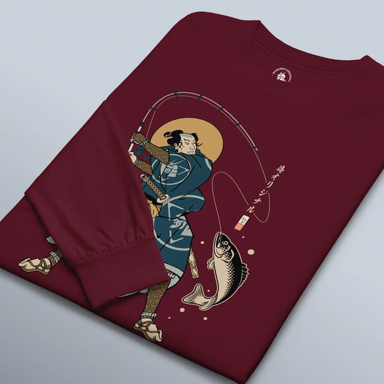 Samurai Fishing 4 Ukiyo-e Unisex Long Sleeve Tee - Samurai Original