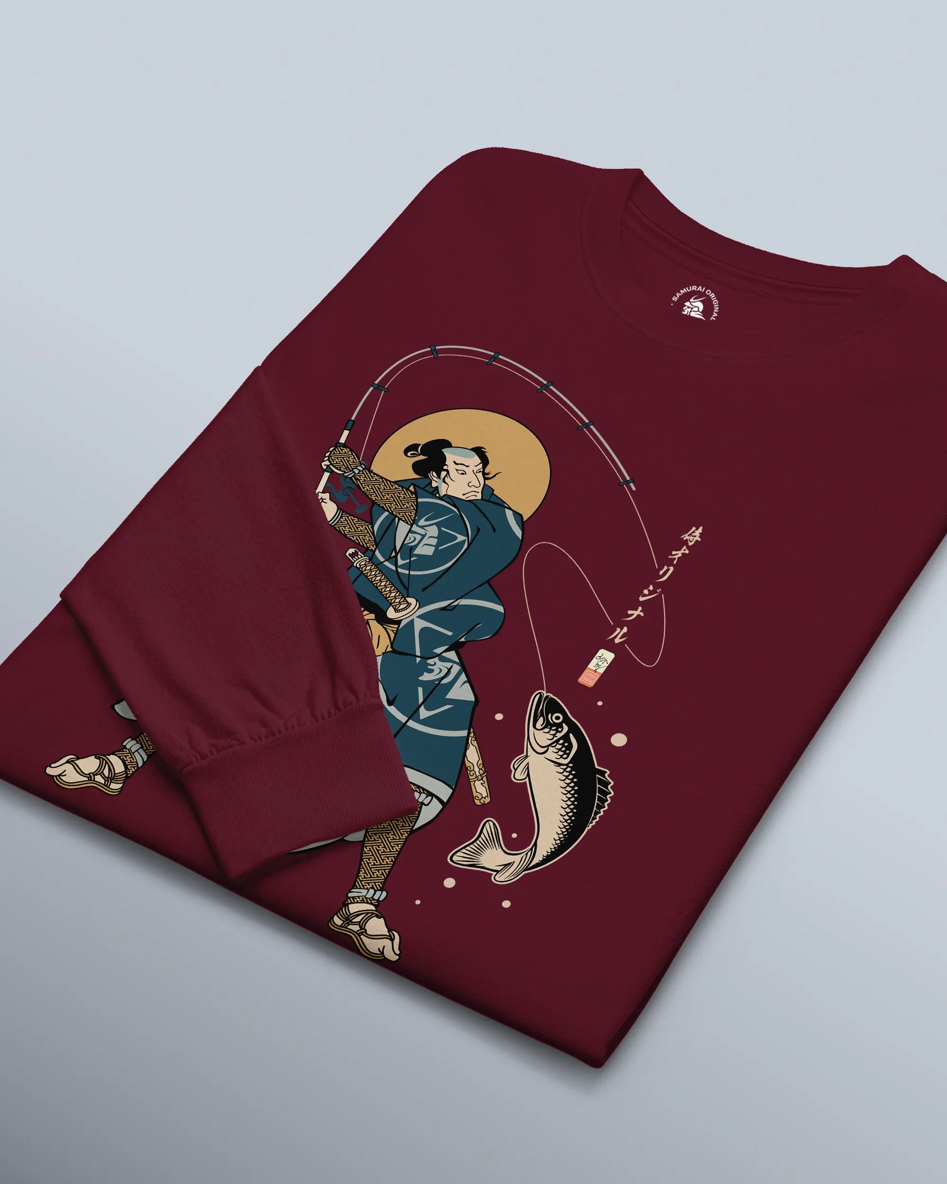 Samurai Fishing 4 Ukiyo-e Unisex Long Sleeve Tee - Samurai Original