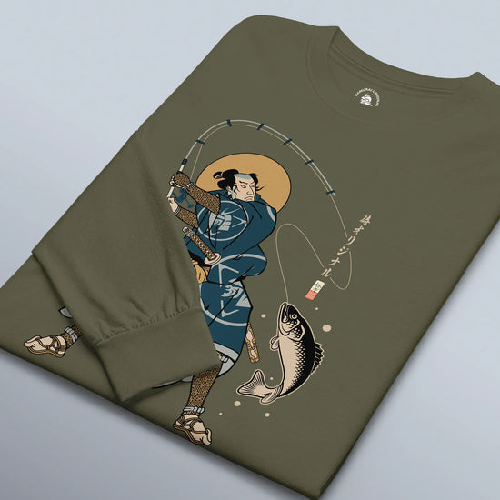 Samurai Fishing 4 Ukiyo-e Unisex Long Sleeve Tee - Samurai Original