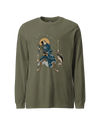 Samurai Fishing 4 Ukiyo-e Unisex Long Sleeve Tee Military Green - Samurai Original