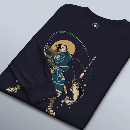 Samurai Fishing 4 Ukiyo-e Unisex Long Sleeve Tee - Samurai Original