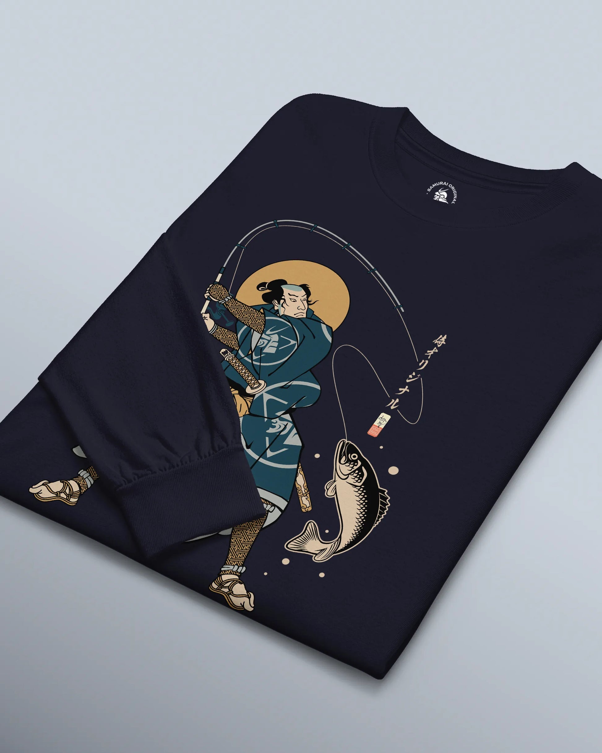 Samurai Fishing 4 Ukiyo-e Unisex Long Sleeve Tee - Samurai Original