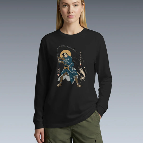 Samurai Fishing 4 Ukiyo-e Unisex Long Sleeve Tee - Samurai Original