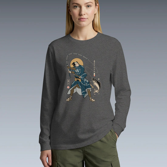 Samurai Fishing 4 Ukiyo-e Unisex Long Sleeve Tee - Samurai Original