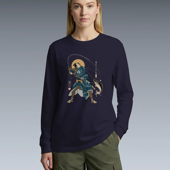 Samurai Fishing 4 Ukiyo-e Unisex Long Sleeve Tee - Samurai Original