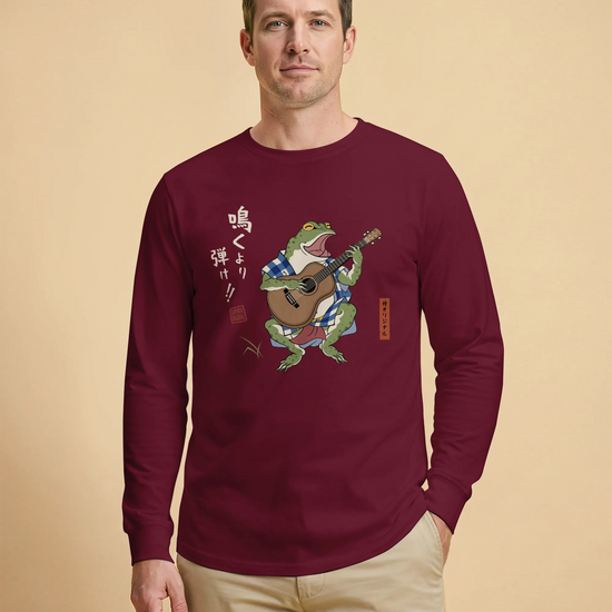 Samurai Frog Acoustic Guitar Unisex Long Sleeve Tee - Samurai Original