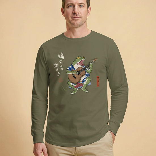 Samurai Frog Acoustic Guitar Unisex Long Sleeve Tee - Samurai Original