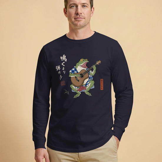 Samurai Frog Acoustic Guitar Unisex Long Sleeve Tee - Samurai Original
