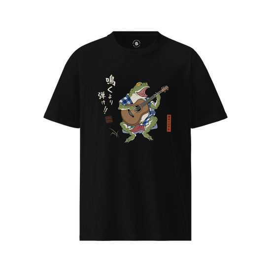 Samurai Frog Acoustic Guitar Organic T-Shirt Black - Samurai Original