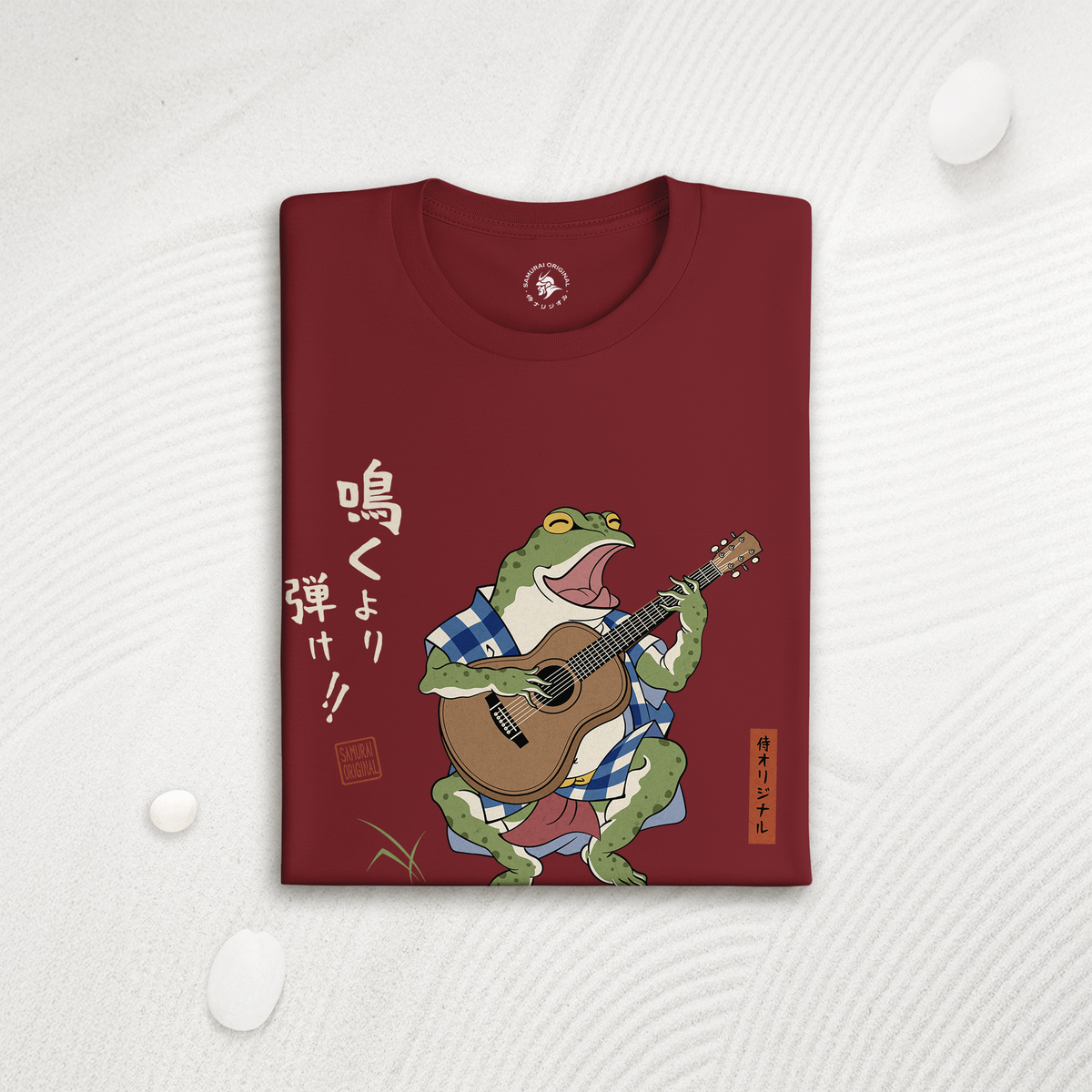 Samurai Frog Acoustic Guitar Organic T-Shirt - Samurai Original