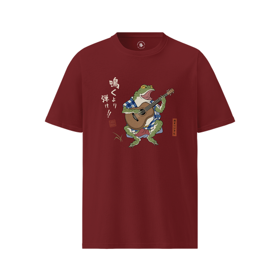Samurai Frog Acoustic Guitar Organic T-Shirt Burgundy - Samurai Original