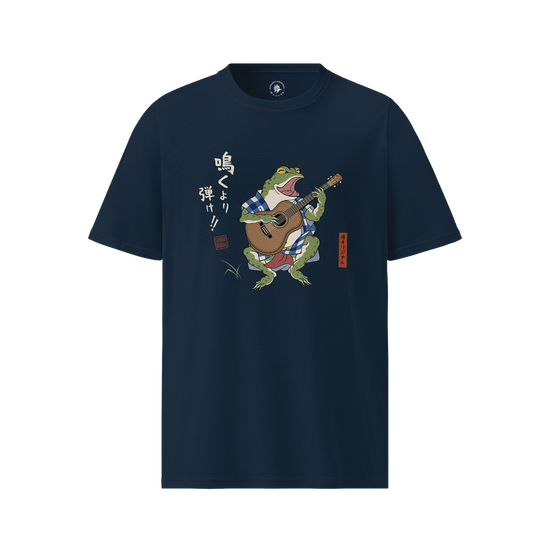 Samurai Frog Acoustic Guitar Organic T-Shirt French Navy - Samurai Original