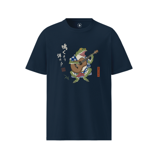 Samurai Frog Acoustic Guitar Organic T-Shirt French Navy - Samurai Original