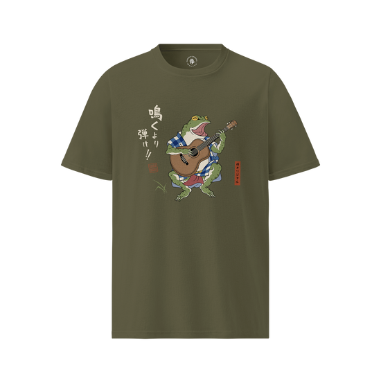 Samurai Frog Acoustic Guitar Organic T-Shirt Khaki - Samurai Original
