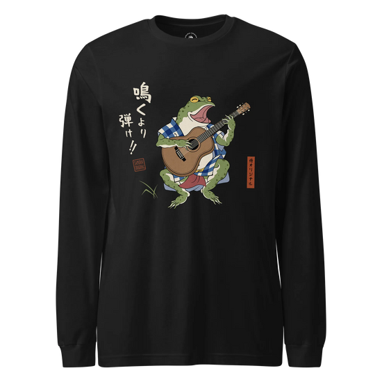 Samurai Frog Acoustic Guitar Unisex Long Sleeve Tee Black - Samurai Original