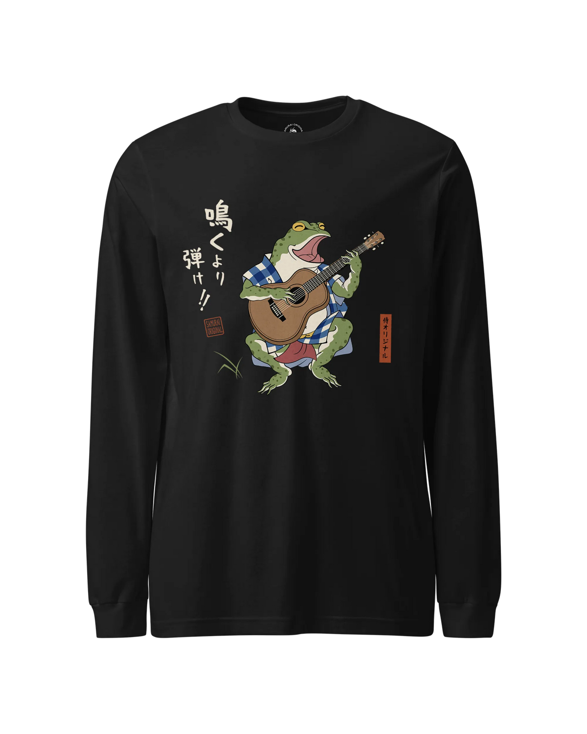 Samurai Frog Acoustic Guitar Unisex Long Sleeve Tee Black - Samurai Original