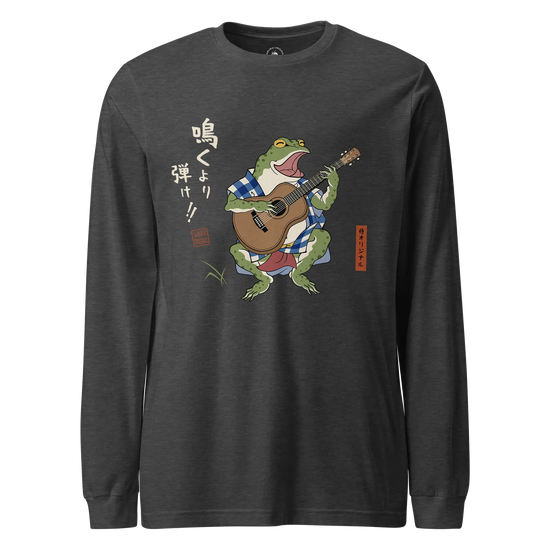 Samurai Frog Acoustic Guitar Unisex Long Sleeve Tee Dark Grey Heather - Samurai Original