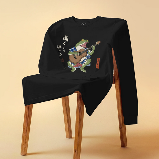 Samurai Frog Acoustic Guitar Unisex Long Sleeve Tee - Samurai Original