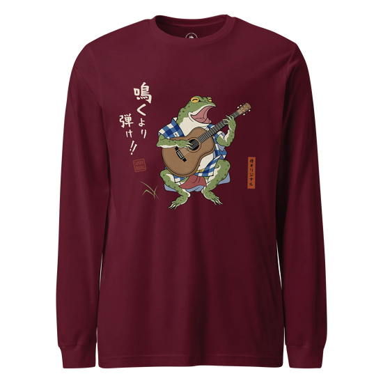 Samurai Frog Acoustic Guitar Unisex Long Sleeve Tee Maroon - Samurai Original