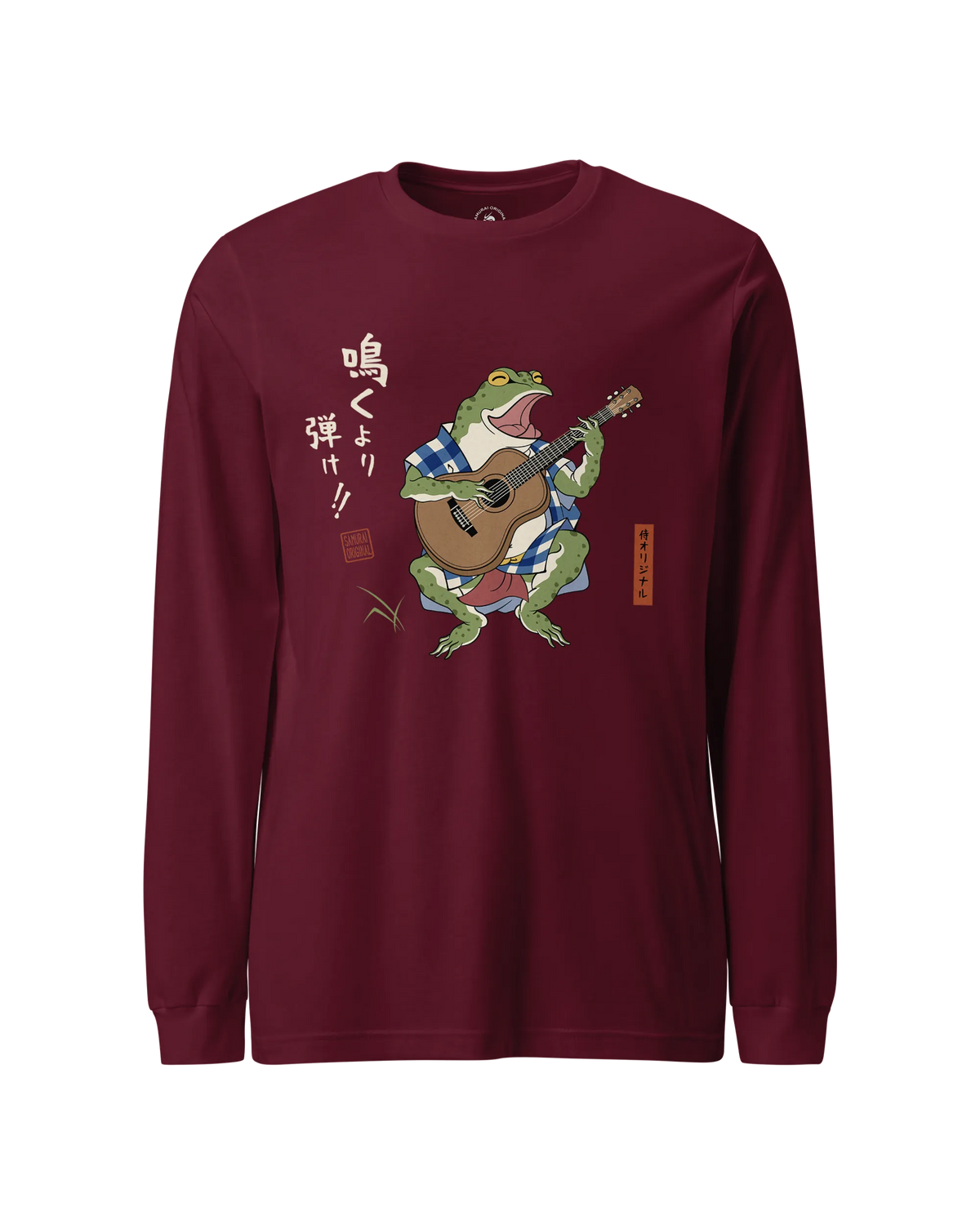 Samurai Frog Acoustic Guitar Unisex Long Sleeve Tee Maroon - Samurai Original