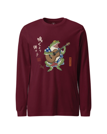 Samurai Frog Acoustic Guitar Unisex Long Sleeve Tee Maroon - Samurai Original