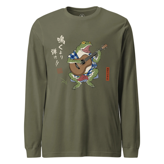 Samurai Frog Acoustic Guitar Unisex Long Sleeve Tee Military Green - Samurai Original