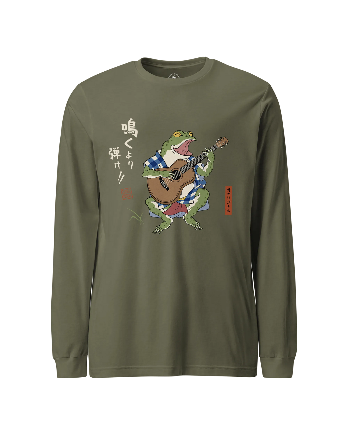 Samurai Frog Acoustic Guitar Unisex Long Sleeve Tee Military Green - Samurai Original