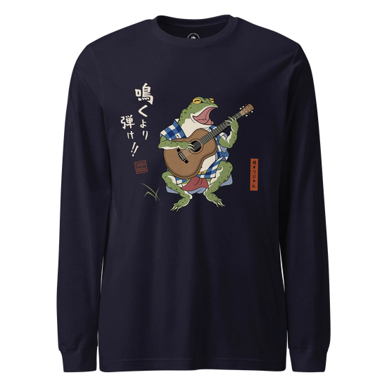 Samurai Frog Acoustic Guitar Unisex Long Sleeve Tee Navy - Samurai Original