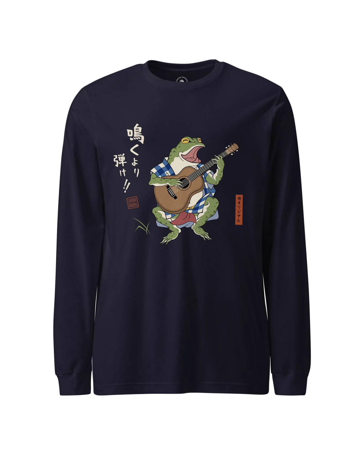 Samurai Frog Acoustic Guitar Unisex Long Sleeve Tee Navy - Samurai Original