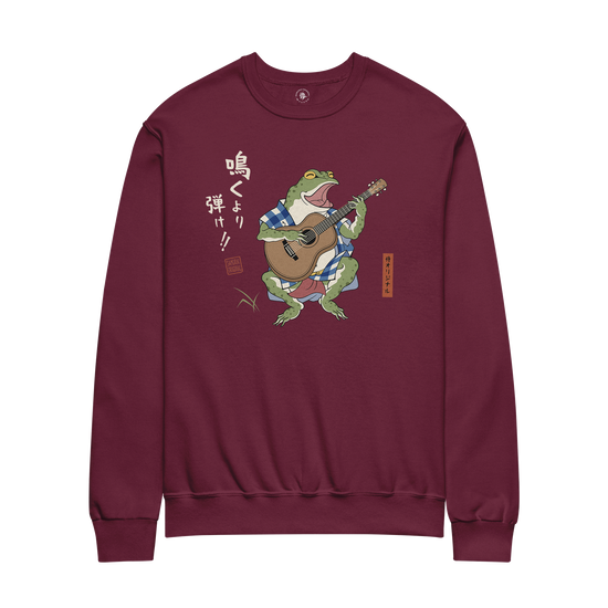 Samurai Frog Acoustic Guitar Unisex Sweatshirt Maroon - Samurai Original