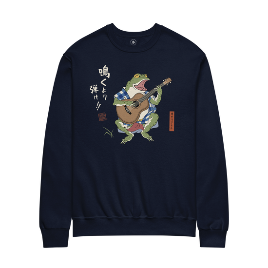 Samurai Frog Acoustic Guitar Unisex Sweatshirt Navy - Samurai Original