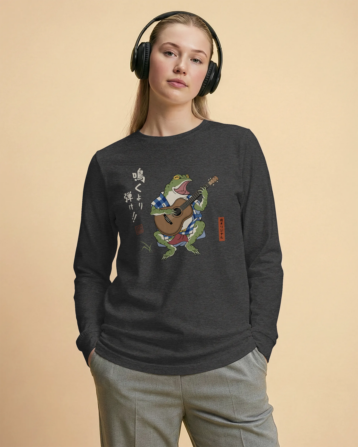 Samurai Frog Acoustic Guitar Unisex Long Sleeve Tee - Samurai Original