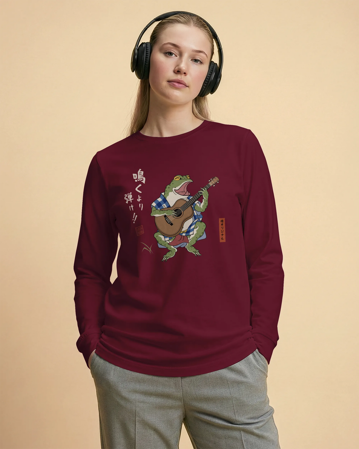 Samurai Frog Acoustic Guitar Unisex Long Sleeve Tee - Samurai Original