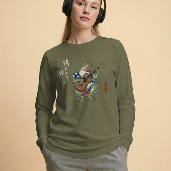 Samurai Frog Acoustic Guitar Unisex Long Sleeve Tee - Samurai Original