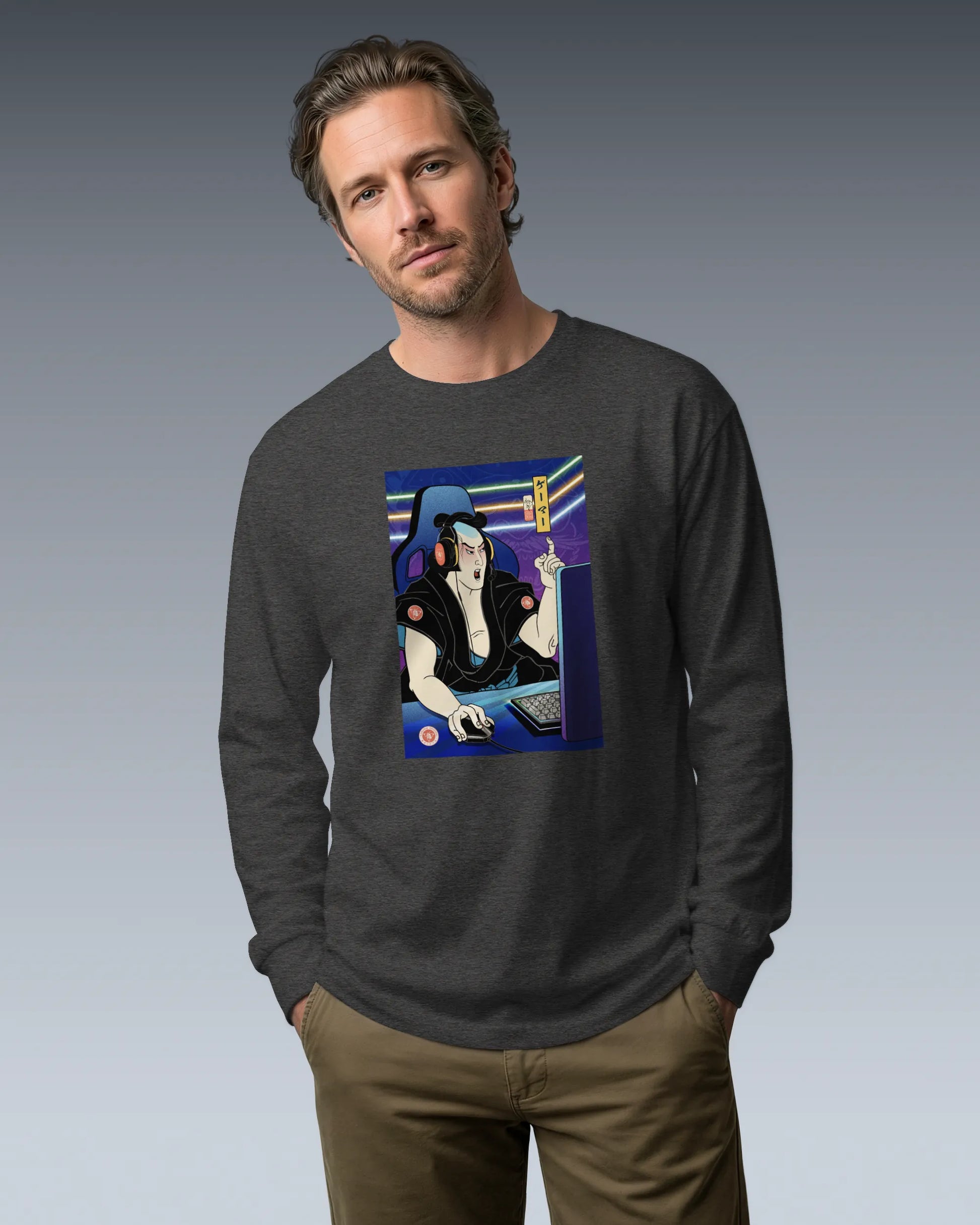 Samurai Gamer 2 Streamer Ukiyo-e Unisex Long Sleeve Tee - Samurai Original