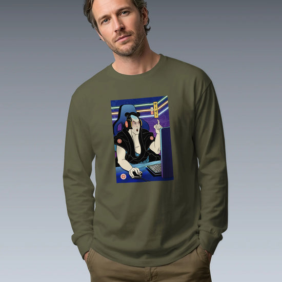 Samurai Gamer 2 Streamer Ukiyo-e Unisex Long Sleeve Tee - Samurai Original