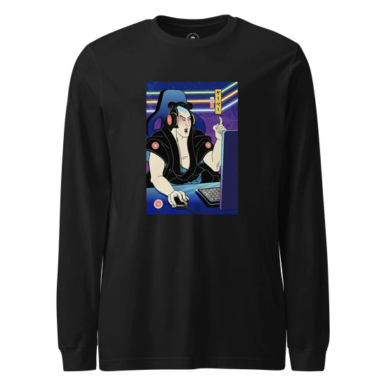 Samurai Gamer 2 Streamer Ukiyo-e Unisex Long Sleeve Tee Black - Samurai Original
