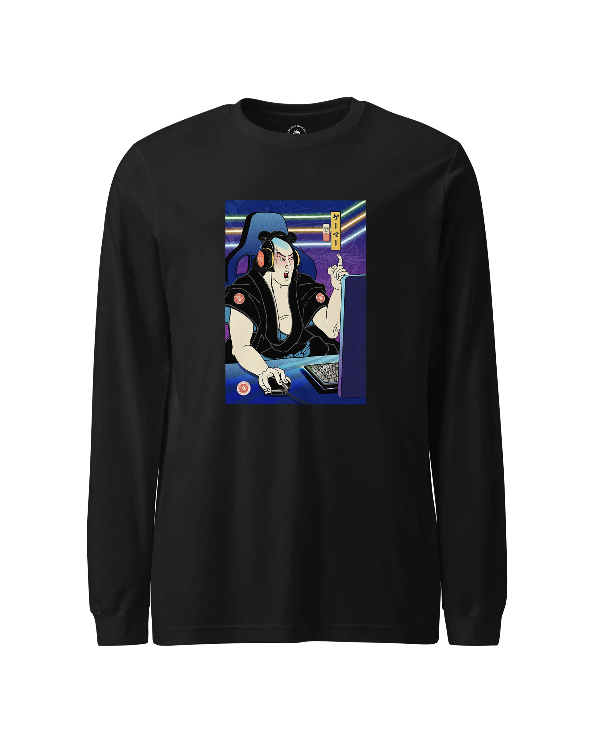 Samurai Gamer 2 Streamer Ukiyo-e Unisex Long Sleeve Tee Black - Samurai Original