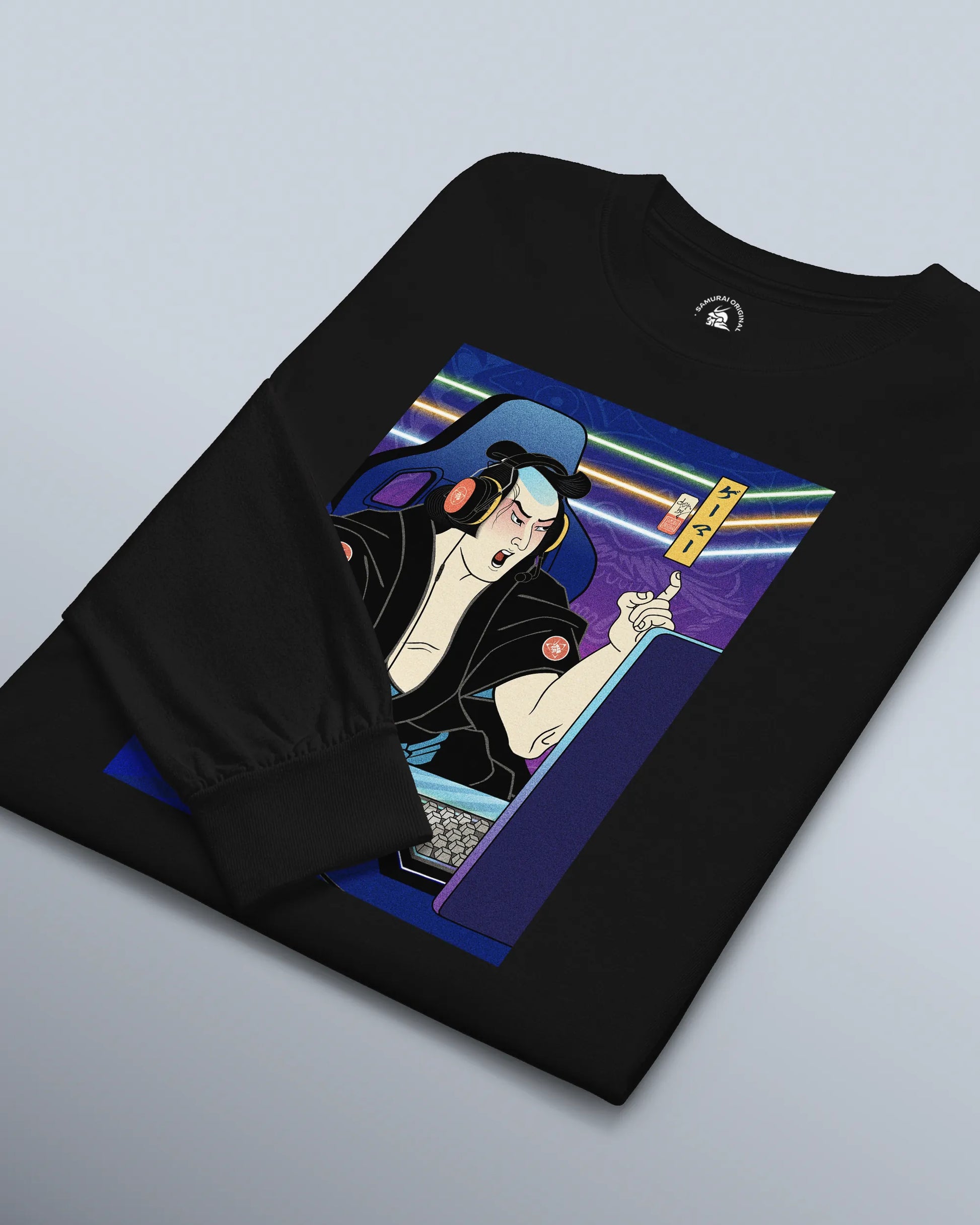 Samurai Gamer 2 Streamer Ukiyo-e Unisex Long Sleeve Tee - Samurai Original