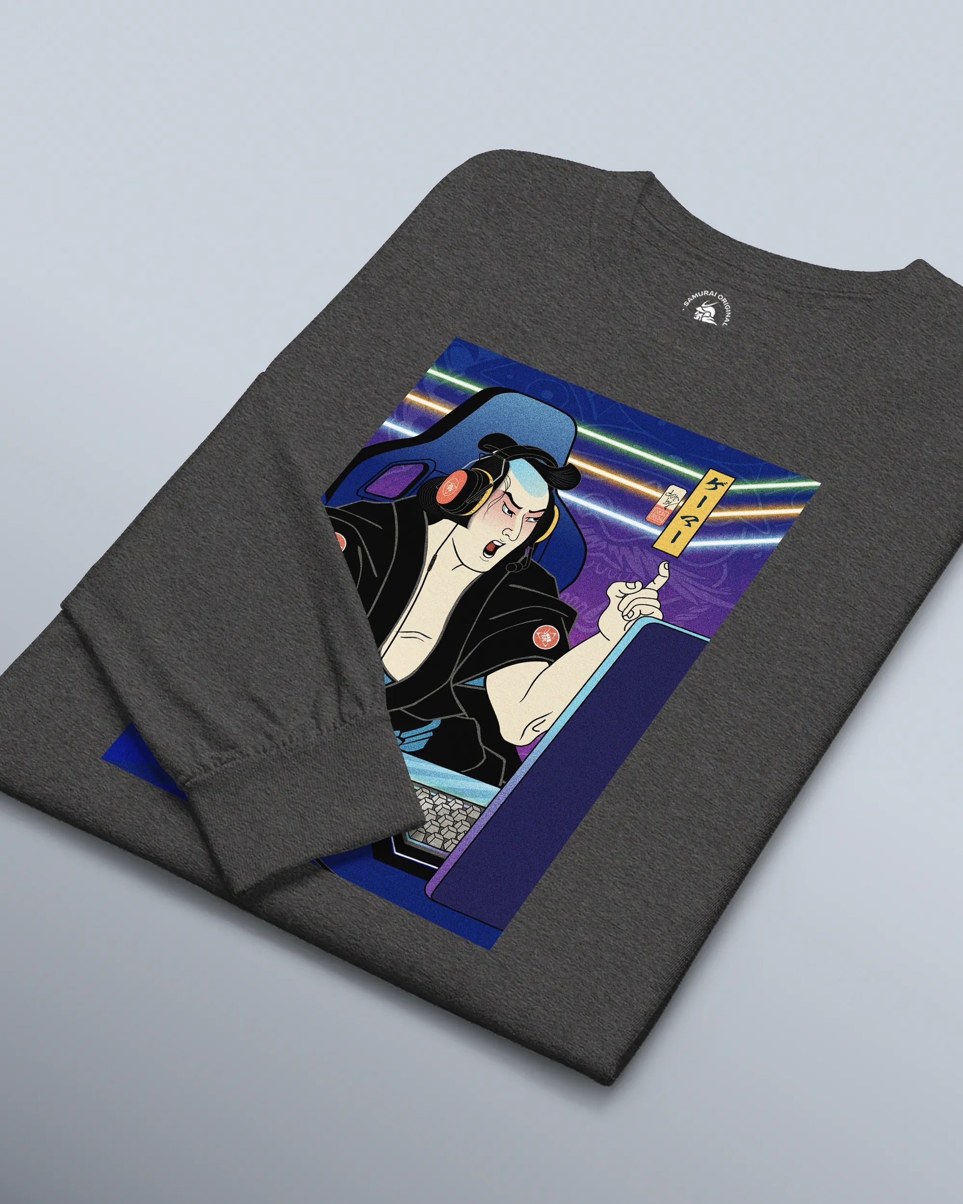 Samurai Gamer 2 Streamer Ukiyo-e Unisex Long Sleeve Tee - Samurai Original