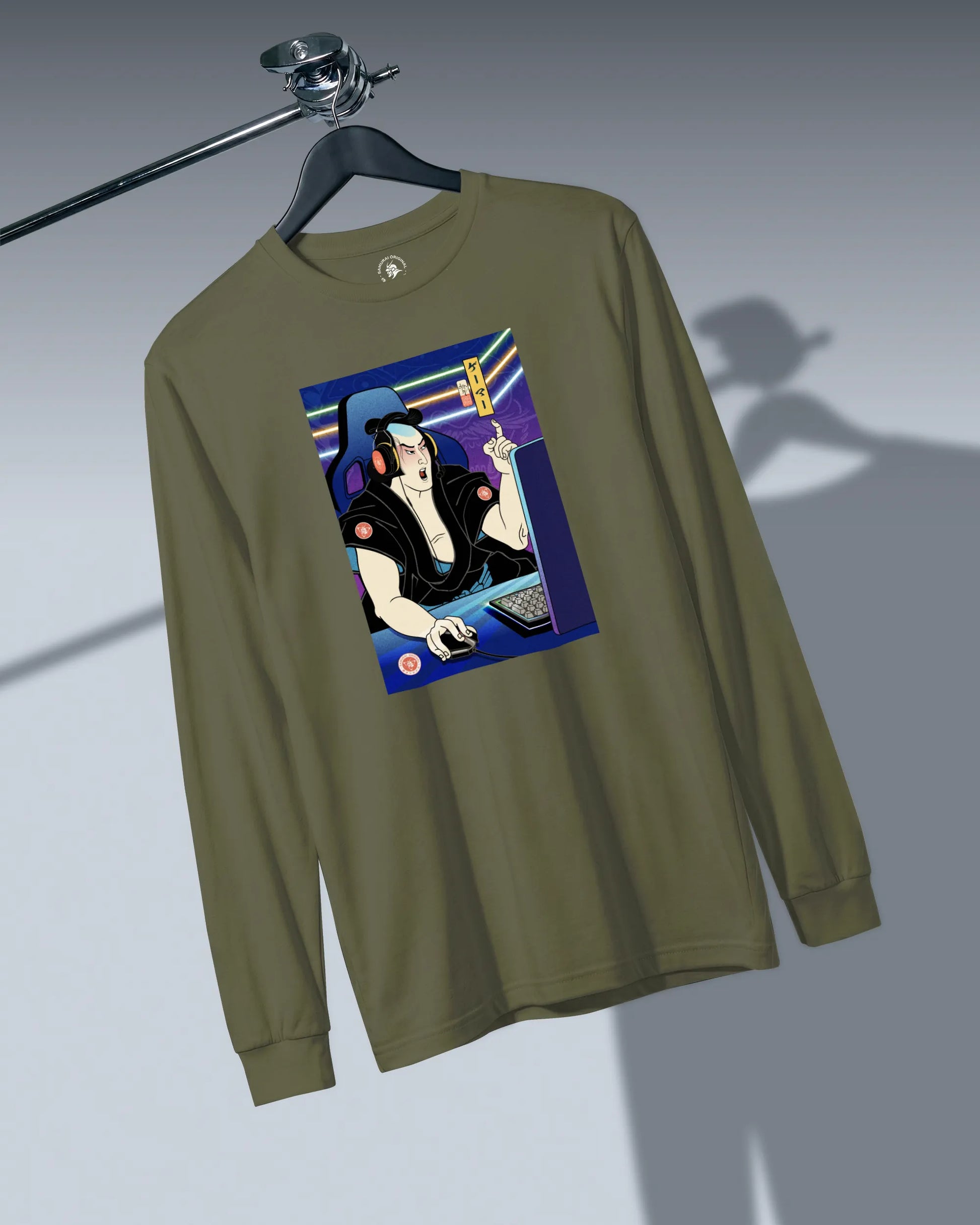 Samurai Gamer 2 Streamer Ukiyo-e Unisex Long Sleeve Tee - Samurai Original