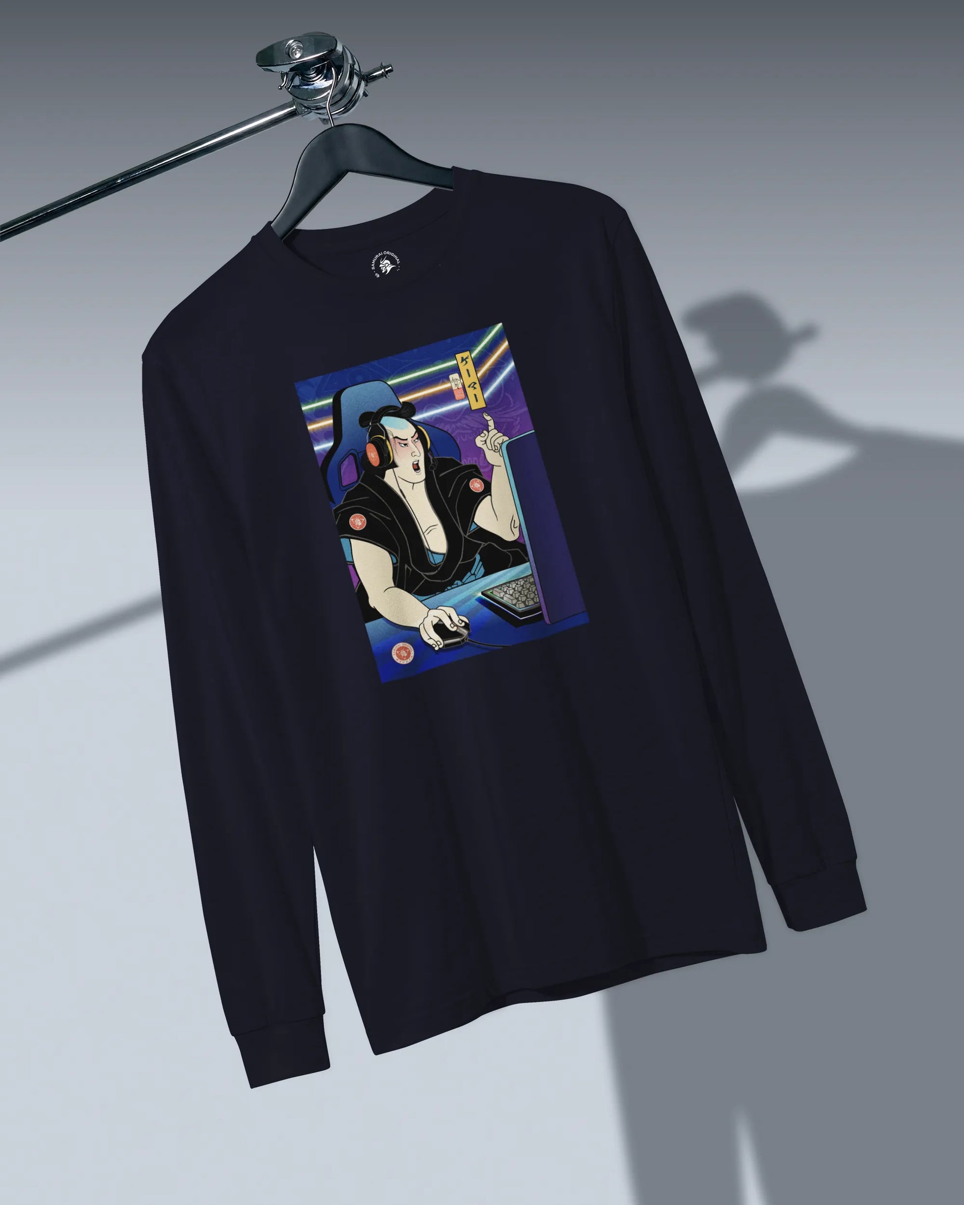 Samurai Gamer 2 Streamer Ukiyo-e Unisex Long Sleeve Tee - Samurai Original