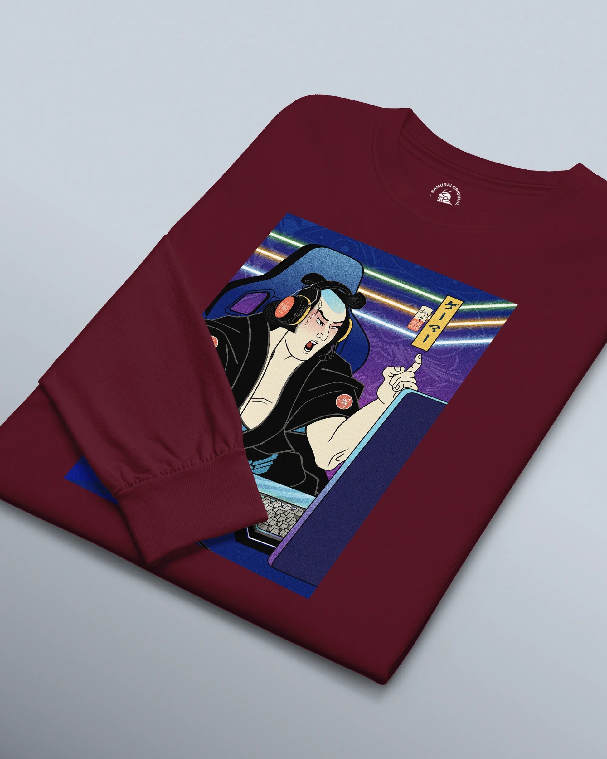 Samurai Gamer 2 Streamer Ukiyo-e Unisex Long Sleeve Tee - Samurai Original