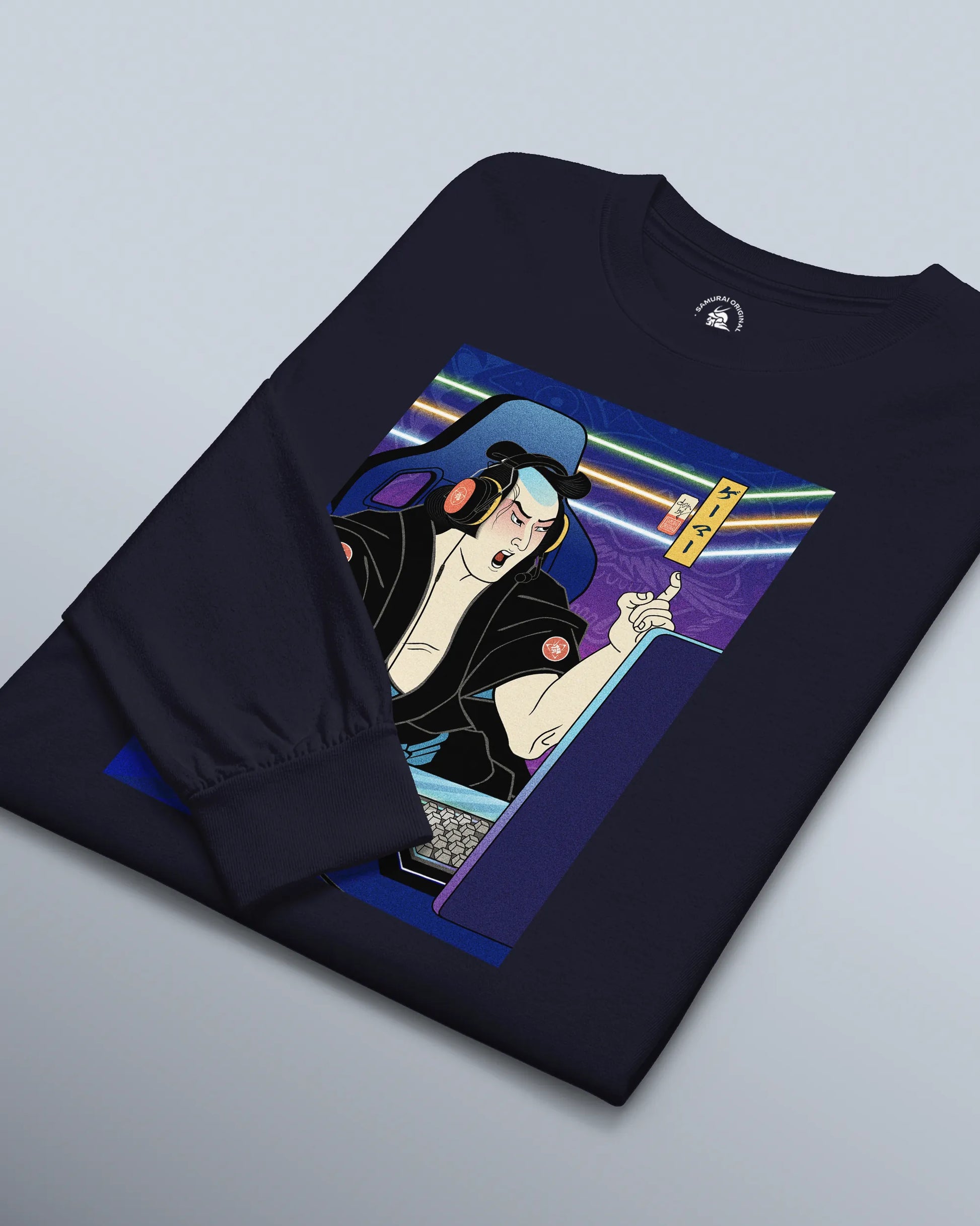 Samurai Gamer 2 Streamer Ukiyo-e Unisex Long Sleeve Tee - Samurai Original