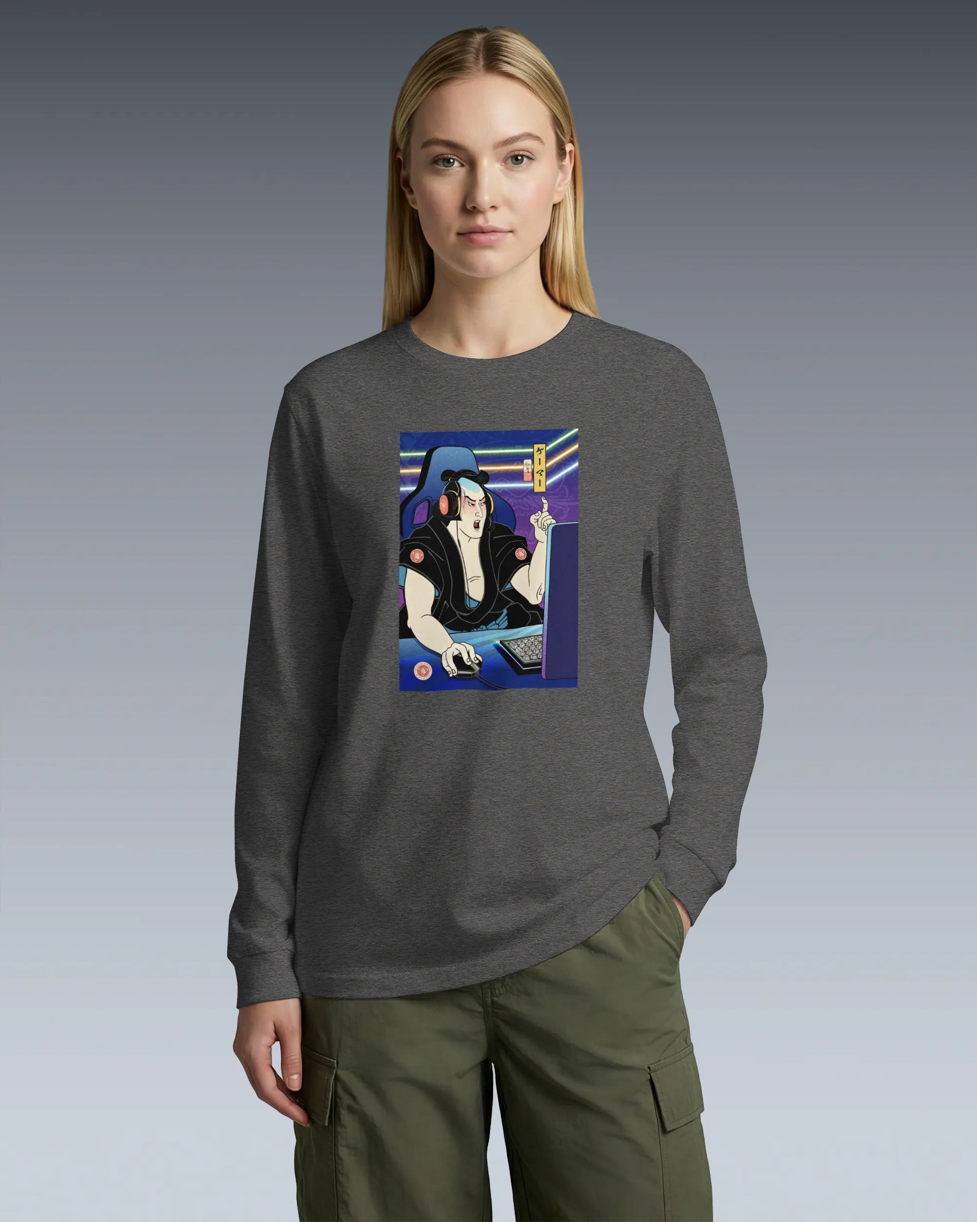 Samurai Gamer 2 Streamer Ukiyo-e Unisex Long Sleeve Tee - Samurai Original